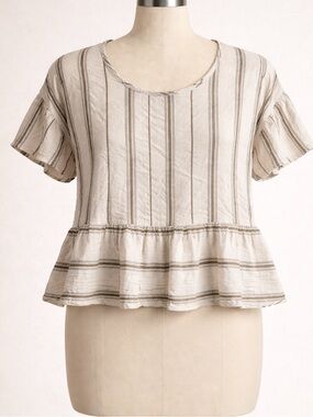 Paper Crane Cream and Taupe Striped Peplum Top